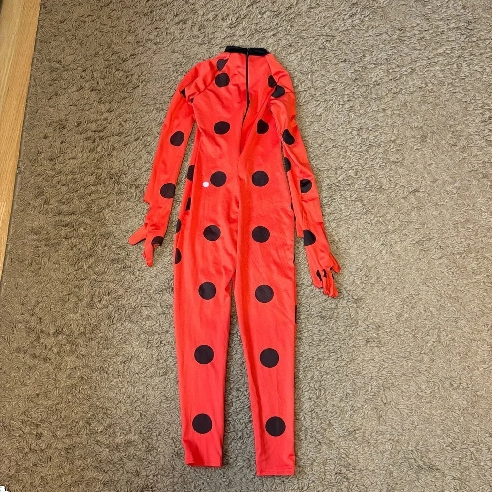 Miraculous Ladybug Girl Red Black Polka Dot Bodysuit Medium Halloween Costume